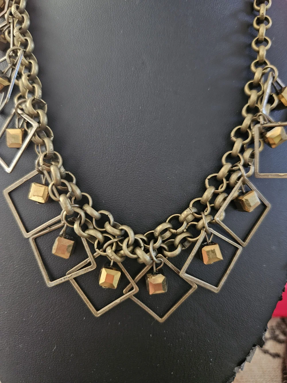 Paparazzi Antique Gold Geometric Square Charm Necklace